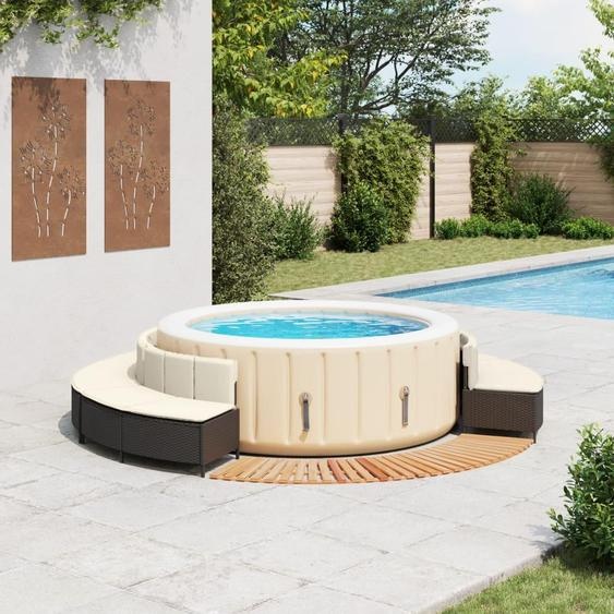 vidaXL Bordure de baignoire balnéo noire Poly-Rattan et bois massif Acacia