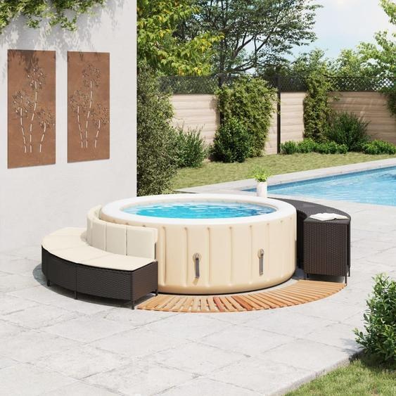 vidaXL Bordure de baignoire balnéo noire Poly-Rattan et bois massif Acacia