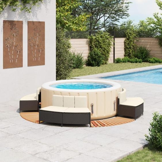 vidaXL Bordure de baignoire balnéo noire Poly-Rattan et bois massif Acacia
