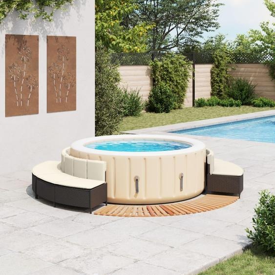 vidaXL Bordure de baignoire balnéo noire Poly-Rattan et bois massif Acacia