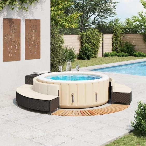 vidaXL Bordure de baignoire balnéo noire Poly-Rattan et bois massif Acacia