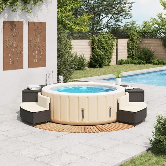 vidaXL Bordure de baignoire balnéo noire Poly-Rattan et bois massif Acacia