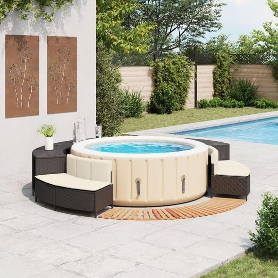 vidaXL Bordure de baignoire balnéo noire Poly-Rattan et bois massif Acacia