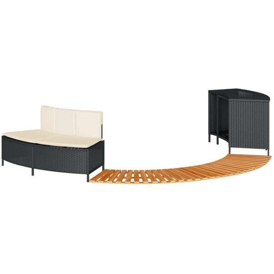 vidaXL Bordure de baignoire balnéo noire Poly-Rattan et bois massif Acacia