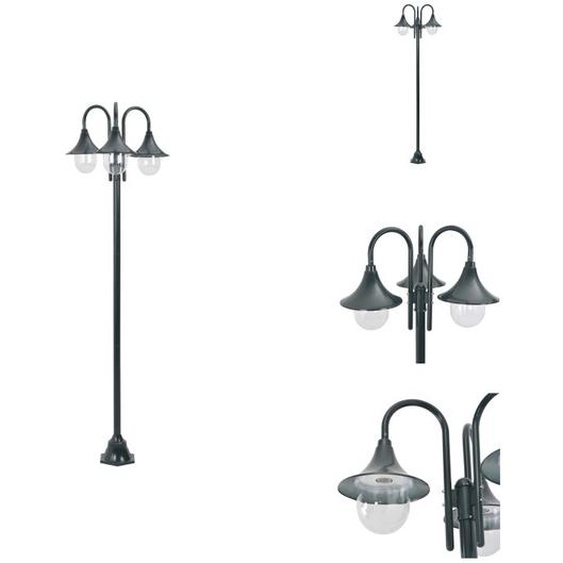 vidaXL Borne déclairage de jardin E27 220 cm aluminium 3-lanternes vert foncé - éclairage extérieur