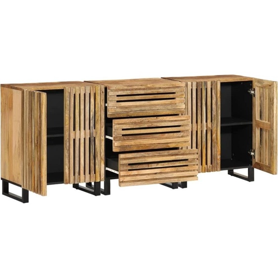 vidaXL Buffet 3 pièces 60x34x75 cm Bois massif rugueux Mango