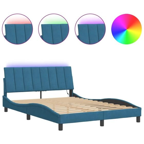 vidaXL Cadre de lit avec LED sans matelas Hanko bleu 140x190 cm velours