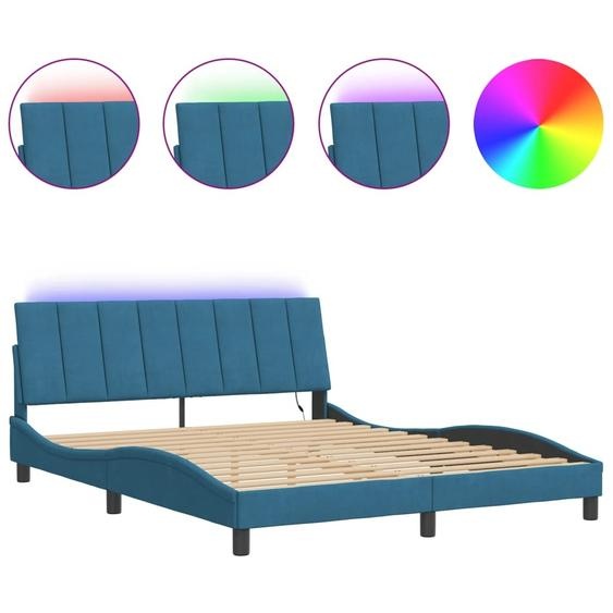 vidaXL Cadre de lit avec LED sans matelas Hanko bleu 160x200 cm velours