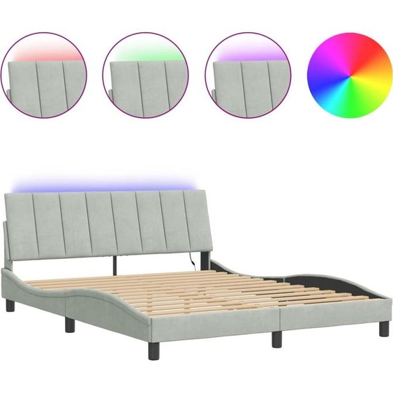 vidaXL Cadre de lit avec LED sans matelas Hanko gris clair 160x200 cm velours