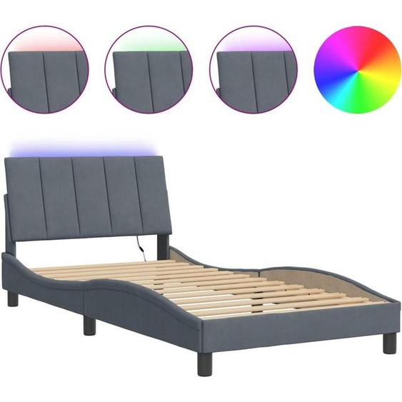 vidaXL Cadre de lit avec LED sans matelas « Hanko » gris foncé 100 x 203 cm velours
