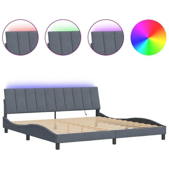 vidaXL Cadre de lit avec LED sans matelas Hanko gris foncé 200x200 cm velours