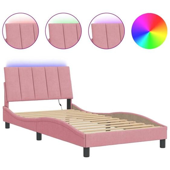 vidaXL Cadre de lit avec LED sans matelas Hanko rose 100x200 cm velours