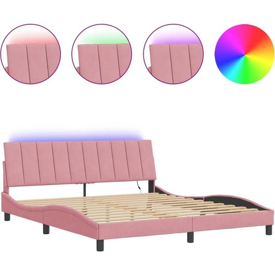 vidaXL Cadre de lit avec LED sans matelas Hanko rose 180x200 cm velours