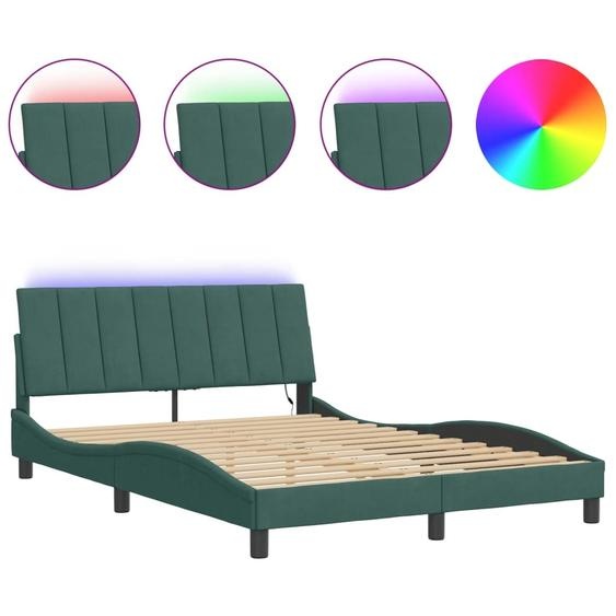 vidaXL Cadre de lit avec LED sans matelas Hanko vert foncé 140x200 cm velours