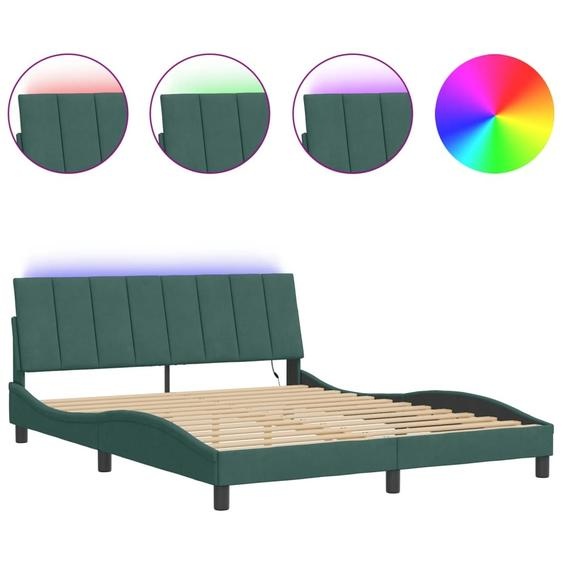 vidaXL Cadre de lit avec LED sans matelas Hanko vert foncé 160x200 cm velours