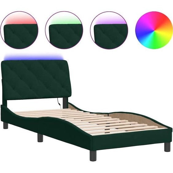 vidaXL Cadre de lit avec LED sans matelas vert foncé 90x190 cm velours