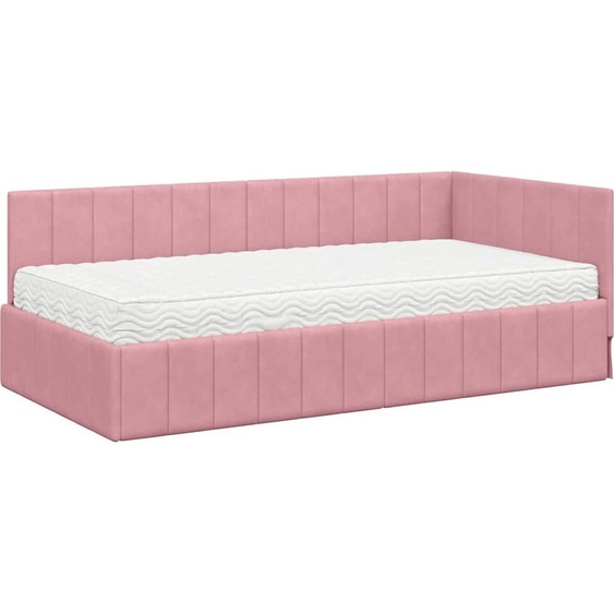 vidaXL Cadre de lit dangle avec matelas avec tête de lit rose 100 x 200 cm velours