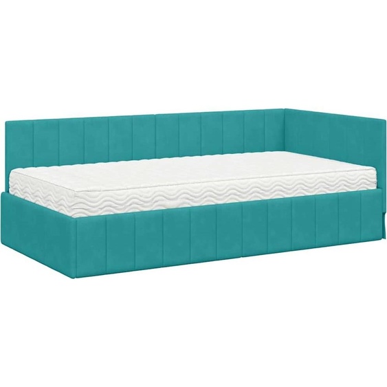 vidaXL Cadre de lit dangle avec matelas Turquoise 90 x 200 cm velours