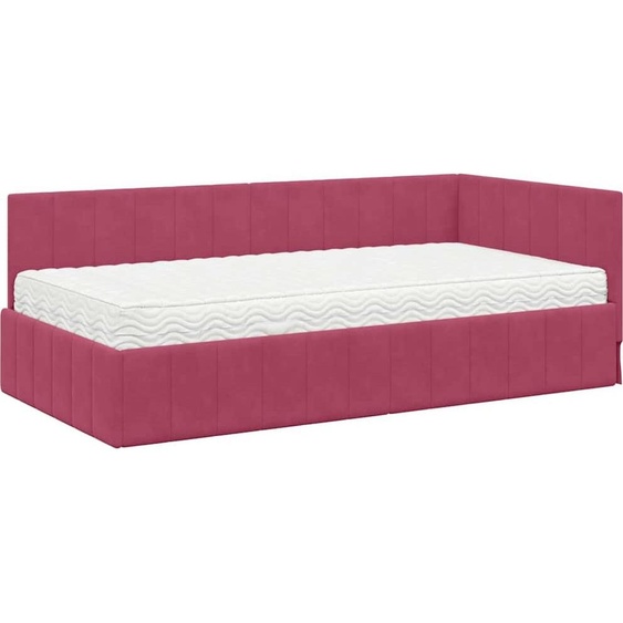 vidaXL Cadre de lit dangle avec matelas vin rouge 90 x 190 cm velours
