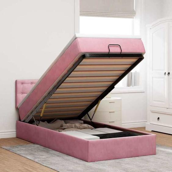 vidaXL Cadre de lit ottoman avec matelas rose 100x200 cm velours 3312751
