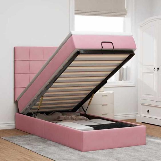 vidaXL Cadre de lit ottoman avec matelas rose 100x200 cm velours, cadre de lit, cadre de lit rembourré, cadre de lit ottoman