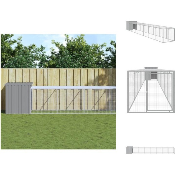 vidaXL Cage à poules avec enclos gris clair 110x813x110 cm Acier galvanisé - Habitats & Enclos pour petits animaux