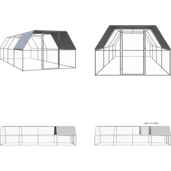 vidaXL Cage à poules extérieure 3x8x2 m Acier galvanisé - Cage à poules - Cages à poules - Poulailler extérieur - Poulaillers extérieurs