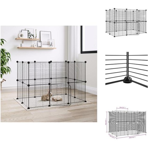 vidaXL Cage pour animaux domestiques 20 pièces avec porte Noir 35x35 cm Acier - Habitats & Enclos pour petits animaux