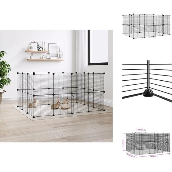 vidaXL Cage pour animaux domestiques 28 pièces avec porte Noir 35x35 cm Acier - Habitats & Enclos pour petits animaux
