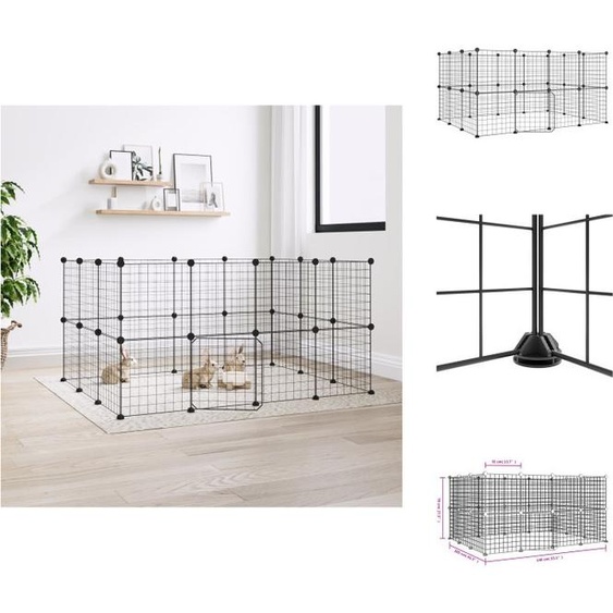 vidaXL Cage pour animaux domestiques 28 pièces avec porte Noir 35x35 cm Acier - Habitats & Enclos pour petits animaux