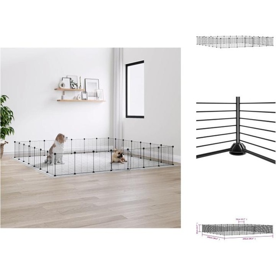 vidaXL Cage pour animaux domestiques 28 pièces avec porte Noir 35x35 cm Acier - Habitats & Enclos pour petits animaux
