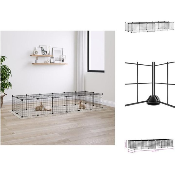 vidaXL Cage pour animaux domestiques 28 pièces avec porte Noir 35x35 cm Acier - Habitats & Enclos pour petits animaux
