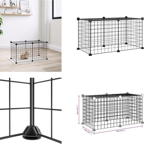 vidaXL Cage pour animaux domestiques 8 pcs Noir 35x35 cm Acier - Cage pour animaux domestiques - Cage pour animaux - Clapier pour lapins