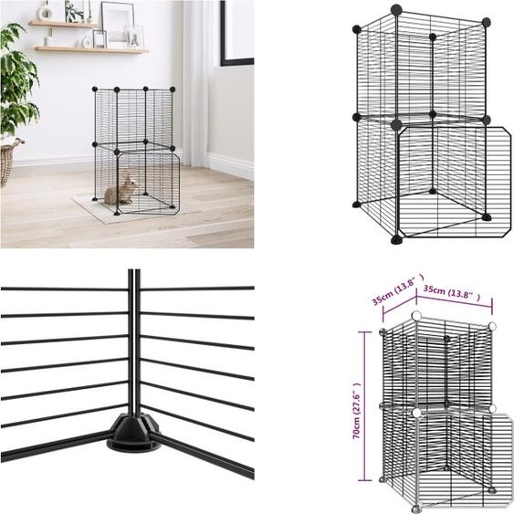 vidaXL Cage pour animaux domestiques 8 pièces avec porte Noir 35x35 cm Acier - Cage pour animaux domestiques - Cages pour animaux - Clapier pour lapins