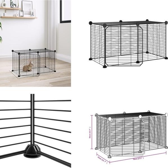 vidaXL Cage pour animaux domestiques 8 pièces avec porte Noir 35x35 cm Acier - Cage pour animaux domestiques - Cages pour animaux - Clapier pour lapins