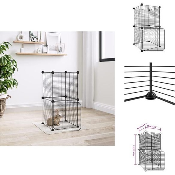 vidaXL Cage pour animaux domestiques 8 pièces avec porte Noir 35x35 cm Acier - Habitats & Enclos pour petits animaux