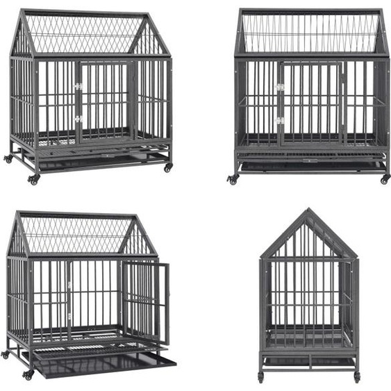 vidaXL Cage pour chiens avec roulettes et toit Acier 92x62x106 cm - Cage pour chiens - Cage Pour Chiens Avec Roulettes - Cages Pour Chiens Avec Roulettes