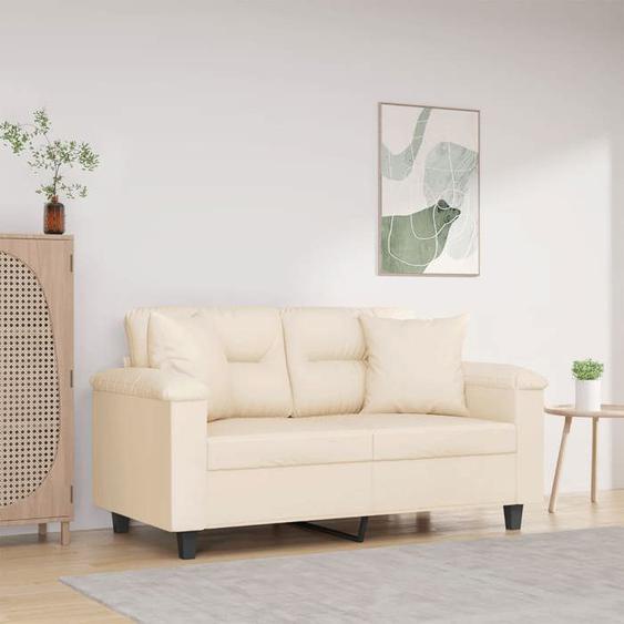 vidaXL Canapé 2 places avec oreillers beige 120 cm tissu microfibre, canapé, canapé rembourré, siège de salon, causeuse, 3200970