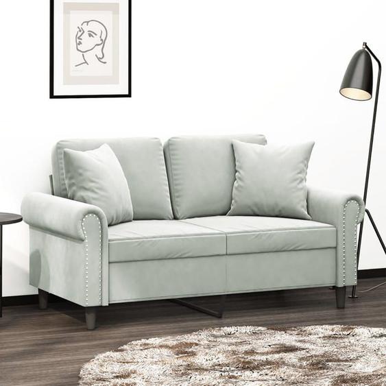 vidaXL Canapé 2 places avec oreillers gris clair 120 cm velours canapé canapé rembourré siège de salon causeuse canapé 3200935