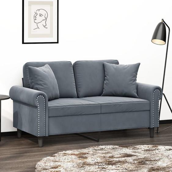 vidaXL Canapé 2 places avec oreillers gris foncé 120 cm velours canapé canapé rembourré siège de salon causeuse canapé 3200936
