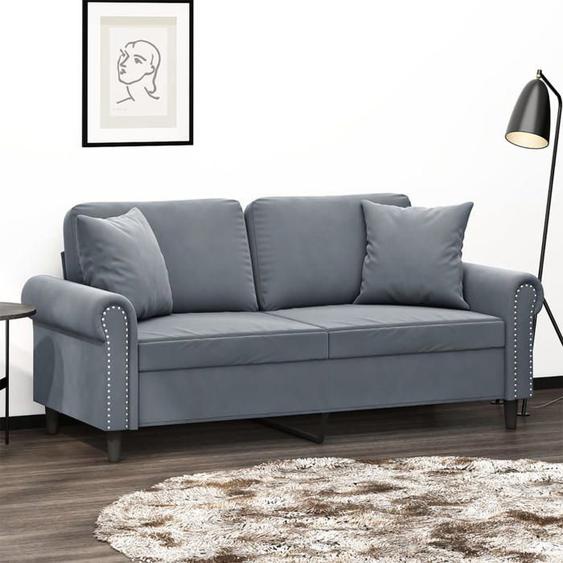 vidaXL Canapé 2 places avec oreillers gris foncé 140 cm velours canapé canapé rembourré siège de salon causeuse canapé 3200946