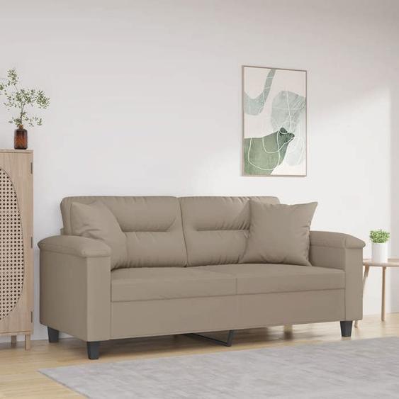 vidaXL Canapé 2 places avec oreillers taupe 140 cm tissu microfibre canapé canapé rembourré siège de salon causeuse 3200971