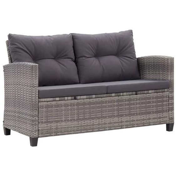 vidaXL Canapé 2 places de jardin et coussins Gris 124cm Résine tressée
