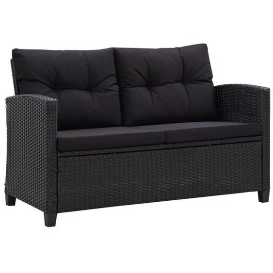 vidaXL Canapé 2 places de jardin et coussins Noir 124cm Résine tressée