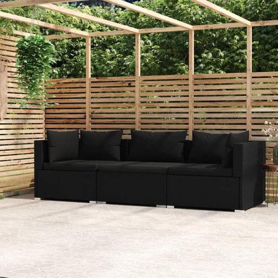 vidaXL Canapé 3 places avec coussins Noir Résine tressée 317522