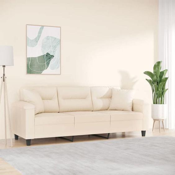 vidaXL Canapé 3 places avec oreillers beige 180 cm tissu microfibre canapé canapé de salon canapé à trois places canapé 3200982