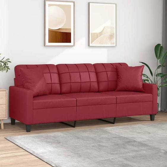 vidaXL Canapé 3 places avec oreillers bordeaux 180 cm similicuir canapé canapé rembourré canapé en faux cuir canapés 3200811