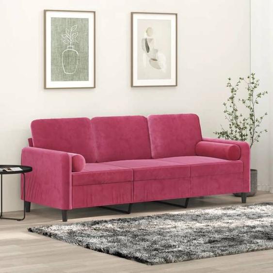 vidaXL Canapé 3 places avec oreillers bordeaux 180 cm velours canapé canapé de salon canapé 3 places en velours canapé 3200895