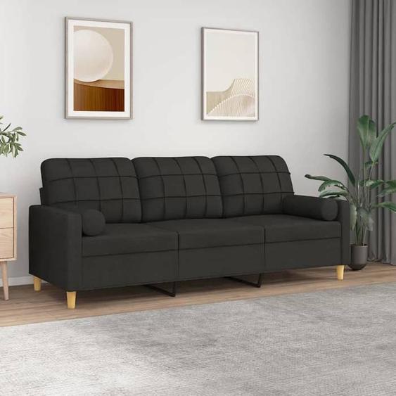 vidaXL Canapé 3 places avec oreillers décoratifs noir 180 cm tissu canapé canapé de salon canapé 3 places en tissu 3200794