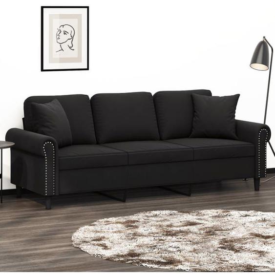 vidaXL Canapé 3 places avec oreillers décoratifs noir 180 cm velours canapé canapé de salon canapé 3 places en velours 3200960